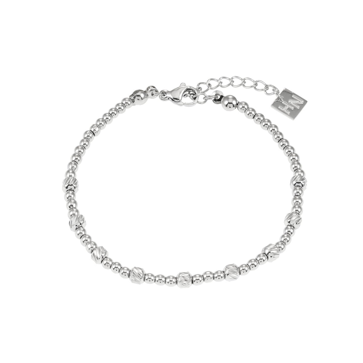 Style ANNABETH: Twin-Bead Fusion White Gold (Silver Toned) Chain Bracelet