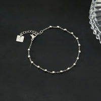 DEMELZA White Gold (Silver Toned): Essential Daily Bracelet with Delicate Square Beads