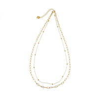 CASTILIA Gold Necklace:  Double Stacked Paper Clip Chain &  Beaded Chain - Dazzle in Duality.