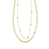 CASTILIA Gold Necklace:  Double Stacked Paper Clip Chain &  Beaded Chain - Dazzle in Duality.