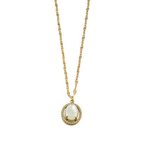 HAMMELA Gold: Pendant Necklace with a Pearl Centre & Crystal Halo