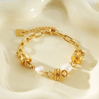 ARGENTA Gold: Regal Harmony Chain Bracelet with Relic Orbs and Freshwater Pearls