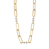 ELOPPINA Gold Necklace: Paper Clip Chain with Zirconia Accents & a Freshwater Pearl Charm