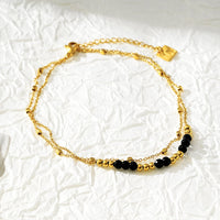 HILDA Gold Necklace: Two-in-One Square Beads & Round Beads in Black & Gold