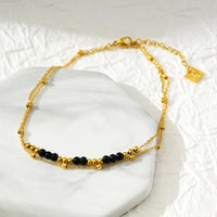 HILDA Gold Necklace: Two-in-One Square Beads & Round Beads in Black & Gold