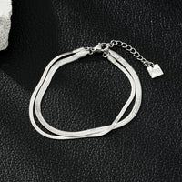 INESE Silver (White Gold): Snake-Skin Textured 2-Layer Bracelet
