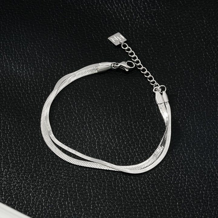 INESE Silver (White Gold): Snake-Skin Textured 2-Layer Bracelet
