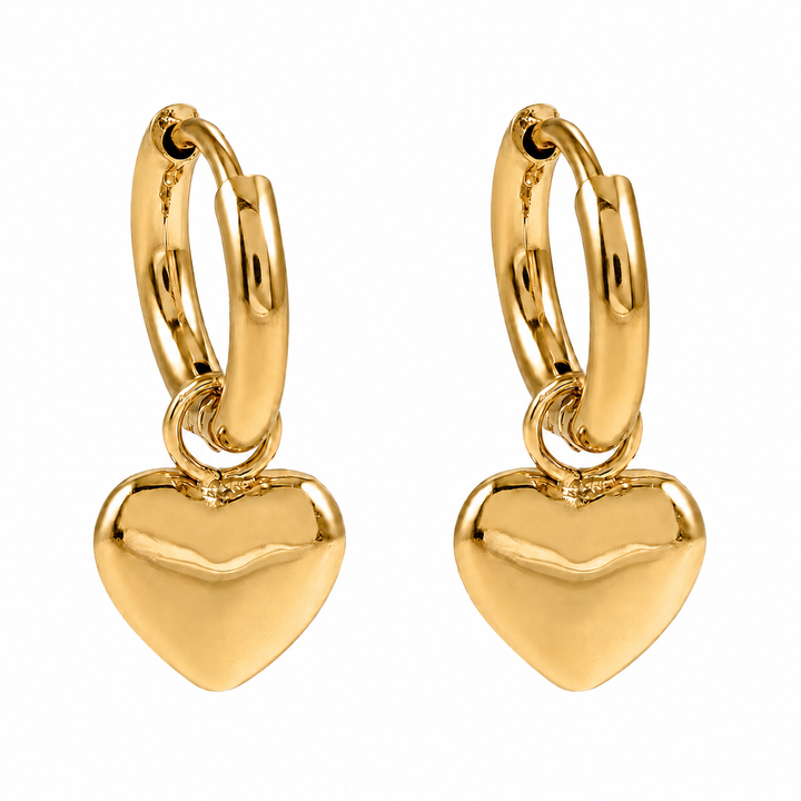 STOWE Gold: Mini Hoop Earrings Anchoring a Heart Shaped Charm