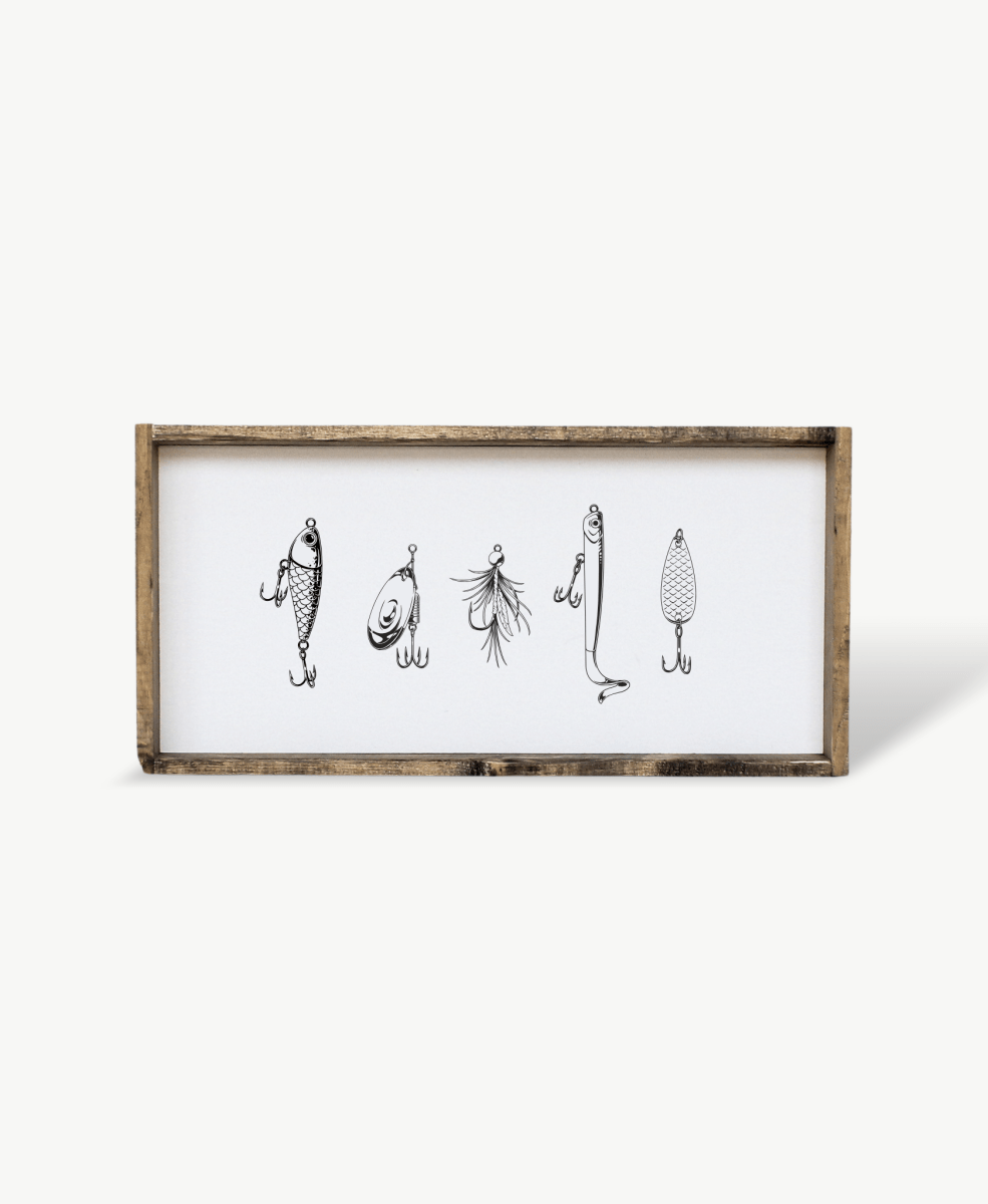Fishing Lures Wood Sign - Vintage Cottage Wall Art