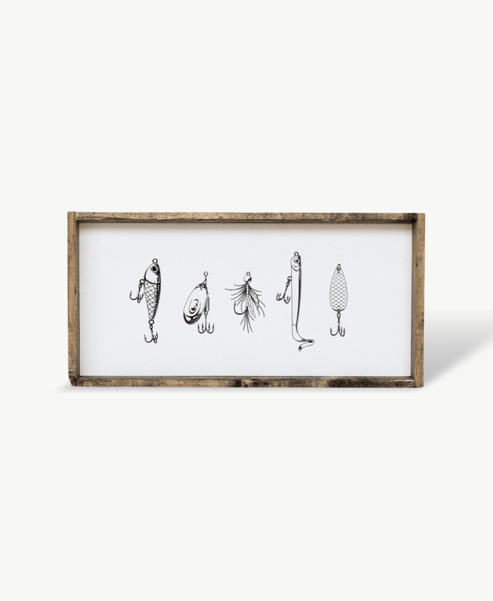 Fishing Lures Wood Sign - Vintage Cottage Wall Art